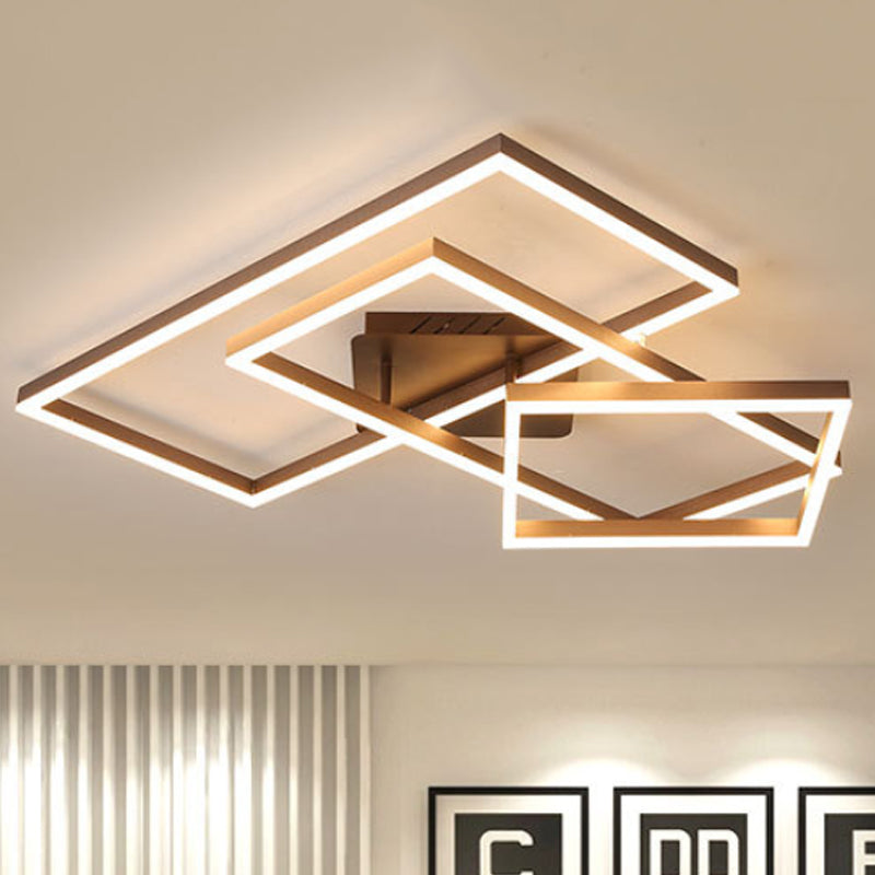 Metal Geometric Semi Flush Lighting Modernist 2/3/4 Lights Brown Led Semi Flush Mount Lamp in White/Warm Light 3 Brown Warm Clearhalo 'Ceiling Lights' 'Close To Ceiling Lights' 'Close to ceiling' 'Semi-flushmount' Lighting' 245642