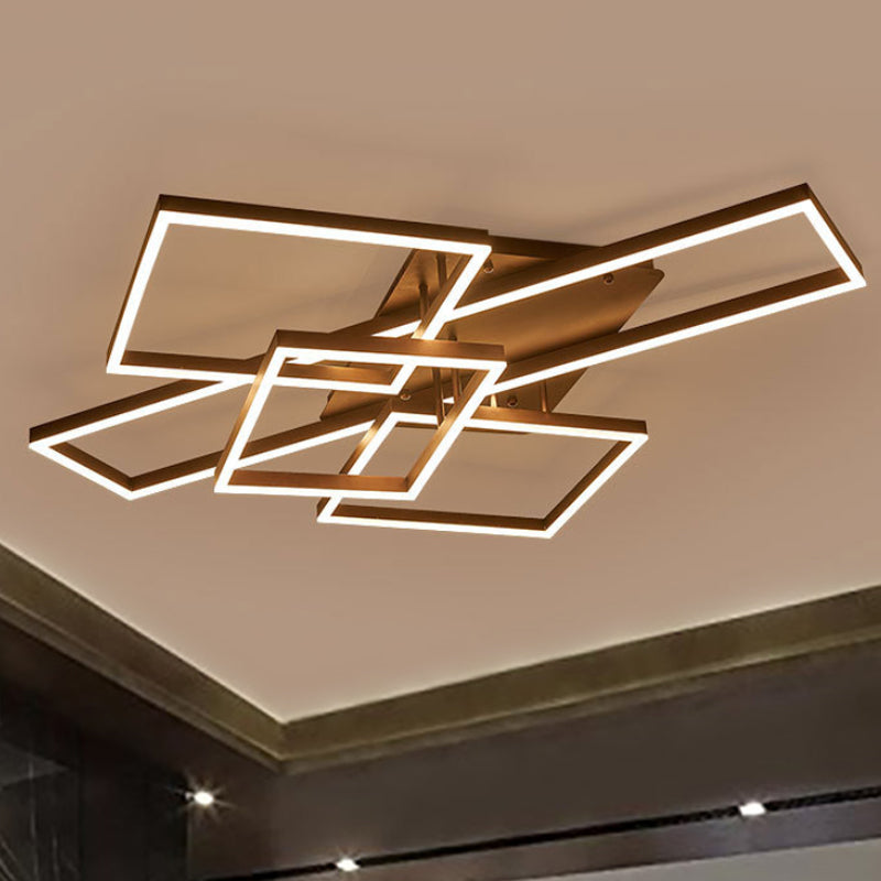 Metal Geometric Semi Flush Lighting Modernist 2/3/4 Lights Brown Led Semi Flush Mount Lamp in White/Warm Light 4 Brown Clearhalo 'Ceiling Lights' 'Close To Ceiling Lights' 'Close to ceiling' 'Semi-flushmount' Lighting' 245643