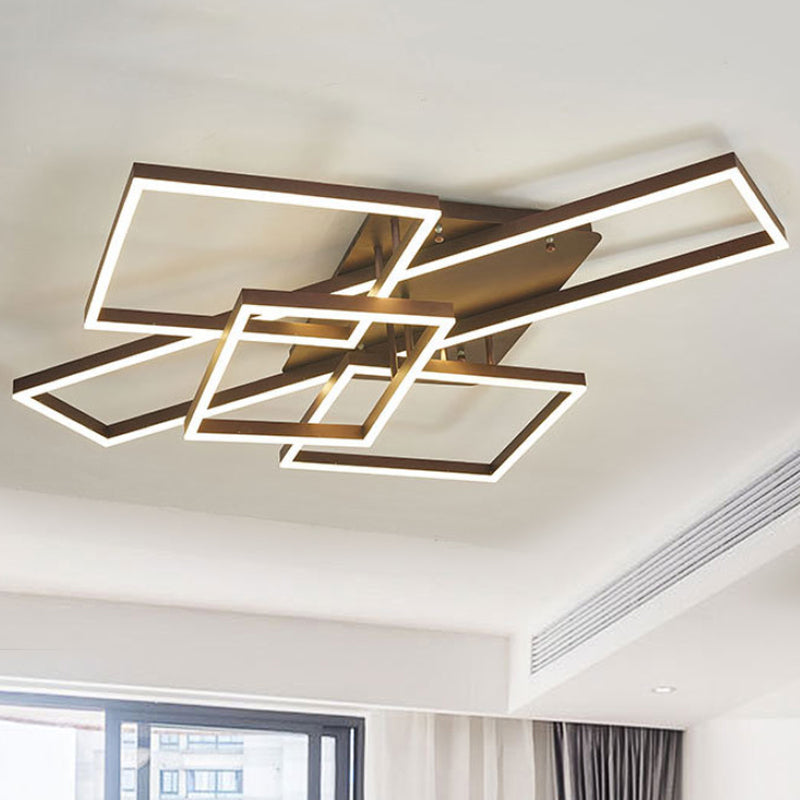 Metal Geometric Semi Flush Lighting Modernist 2/3/4 Lights Brown Led Semi Flush Mount Lamp in White/Warm Light Clearhalo 'Ceiling Lights' 'Close To Ceiling Lights' 'Close to ceiling' 'Semi-flushmount' Lighting' 245644