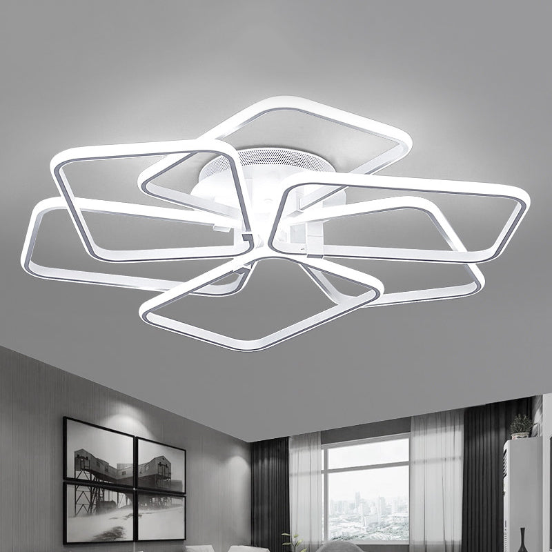 6 Rectangular Rings Acrylic Semi Flush Lighting Modernist White Led Semi Flush Mount Lamp Fixture in White Light, 31.5"/39" Wide White Clearhalo 'Ceiling Lights' 'Close To Ceiling Lights' 'Close to ceiling' 'Semi-flushmount' Lighting' 245649