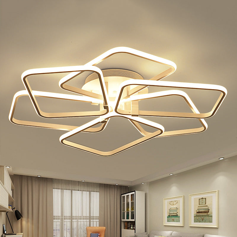 6 Rectangular Rings Acrylic Semi Flush Lighting Modernist White Led Semi Flush Mount Lamp Fixture in White Light, 31.5"/39" Wide Clearhalo 'Ceiling Lights' 'Close To Ceiling Lights' 'Close to ceiling' 'Semi-flushmount' Lighting' 245650