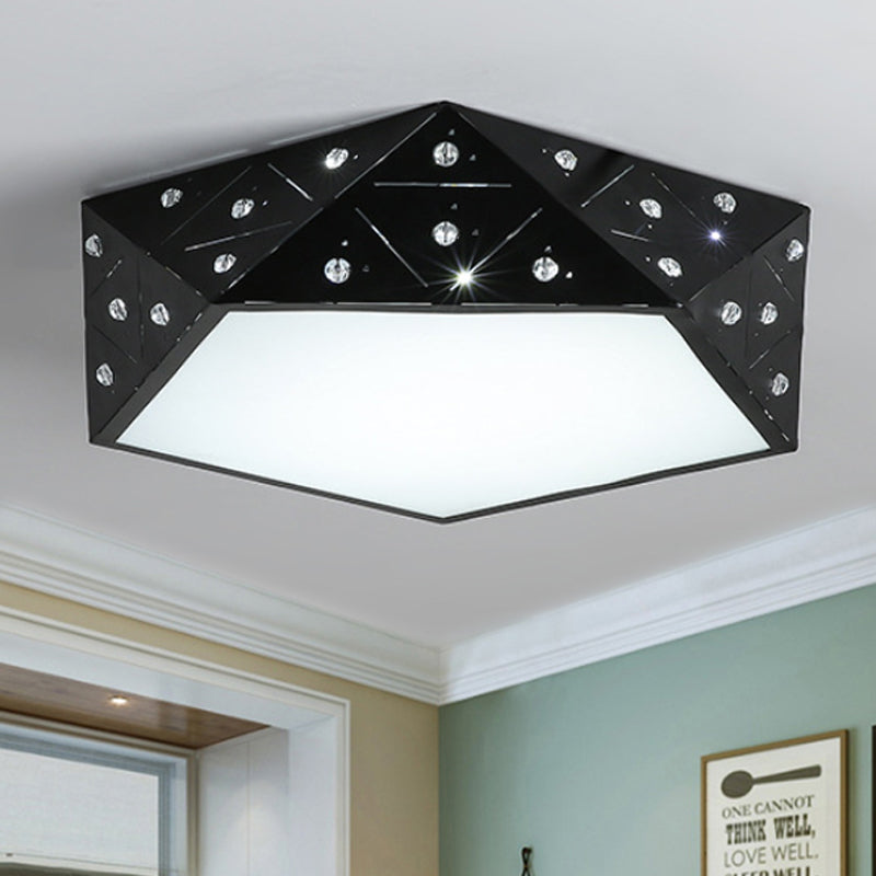 Geometric Flushmount Light Nordic Acrylic LED Black/White Flush Mount Fixture with Crystal Accents, 16"/19.5" Wide Black Clearhalo 'Ceiling Lights' 'Close To Ceiling Lights' 'Close to ceiling' 'Flush mount' Lighting' 245653