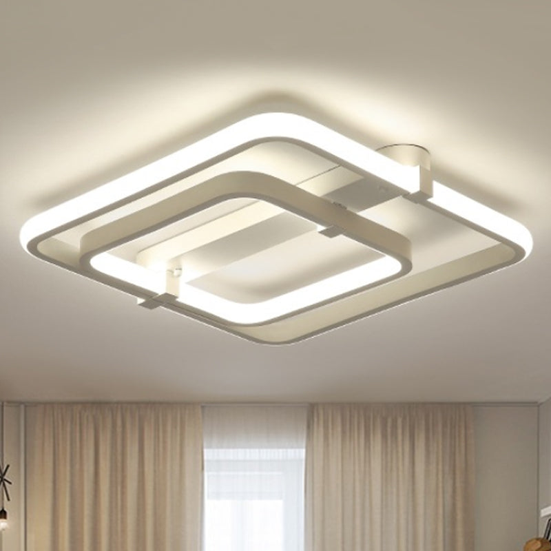 Rectangular Acrylic Semi Flush Modernist 2/3 Lights White Led Semi Flush Mount Ceiling Light Fixture in White/Warm Light 2 White White Clearhalo 'Ceiling Lights' 'Close To Ceiling Lights' 'Close to ceiling' 'Semi-flushmount' Lighting' 245660