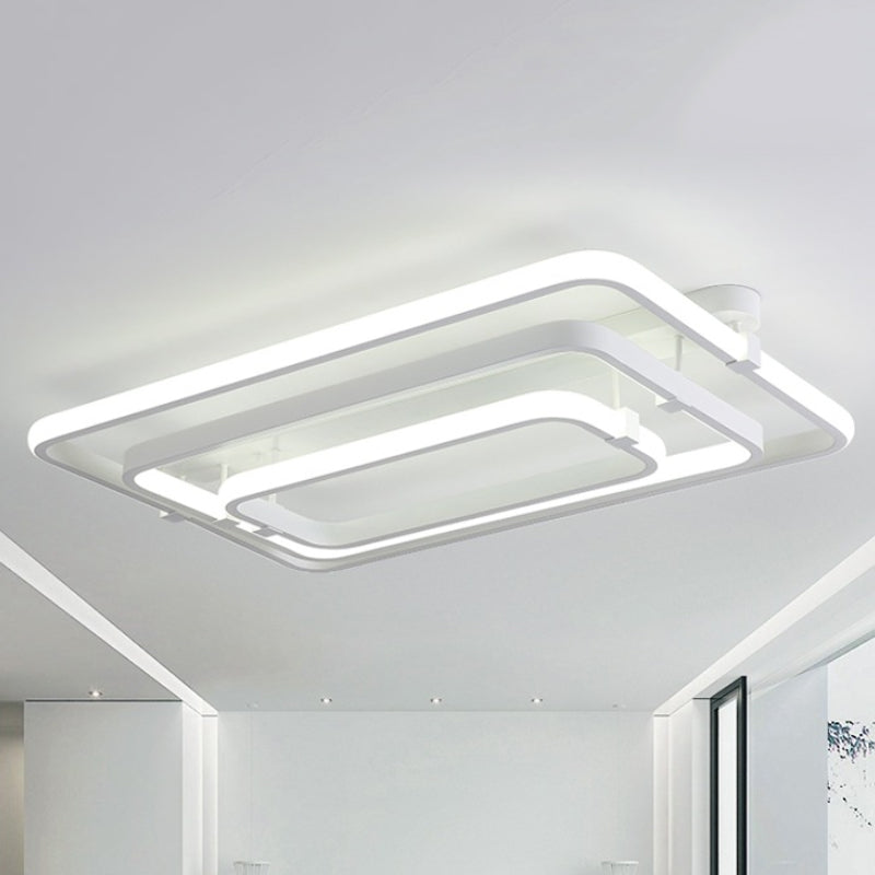 Rectangular Acrylic Semi Flush Modernist 2/3 Lights White Led Semi Flush Mount Ceiling Light Fixture in White/Warm Light 3 White White Clearhalo 'Ceiling Lights' 'Close To Ceiling Lights' 'Close to ceiling' 'Semi-flushmount' Lighting' 245661