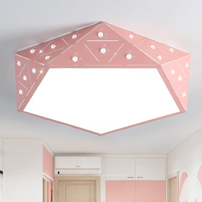 Macaron Geometric Acrylic Ceiling Mounted Light 16"/19.5" Wide LED Flush Mount Lamp in Pink/Blue/Yellow Pink Clearhalo 'Ceiling Lights' 'Close To Ceiling Lights' 'Close to ceiling' 'Flush mount' Lighting' 245673