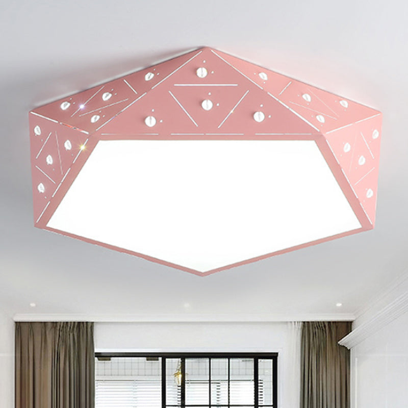 Macaron Geometric Acrylic Ceiling Mounted Light 16"/19.5" Wide LED Flush Mount Lamp in Pink/Blue/Yellow Clearhalo 'Ceiling Lights' 'Close To Ceiling Lights' 'Close to ceiling' 'Flush mount' Lighting' 245674