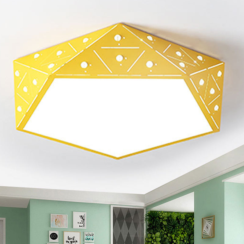 Macaron Geometric Acrylic Ceiling Mounted Light 16"/19.5" Wide LED Flush Mount Lamp in Pink/Blue/Yellow Yellow Clearhalo 'Ceiling Lights' 'Close To Ceiling Lights' 'Close to ceiling' 'Flush mount' Lighting' 245675