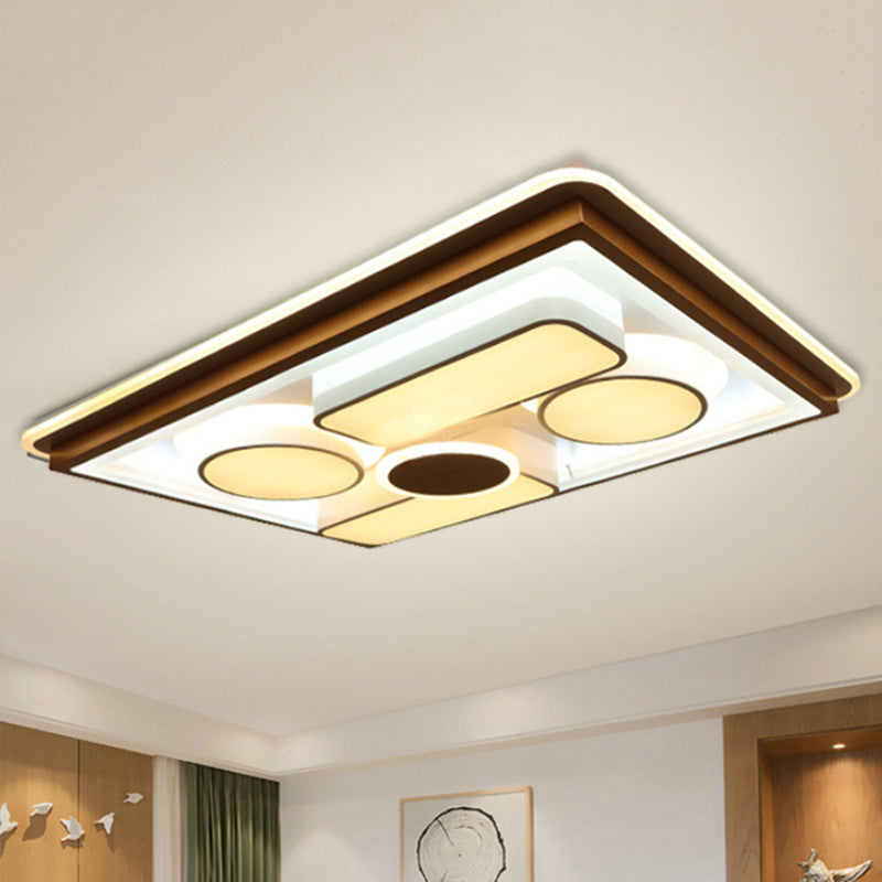 Simple LED Flush Light Brown Round/Rectangular Ceiling Lighting Fixture with Acrylic Shade in Warm/White/Natural Light Brown Warm Rectangle Clearhalo 'Ceiling Lights' 'Close To Ceiling Lights' 'Close to ceiling' 'Flush mount' Lighting' 245690