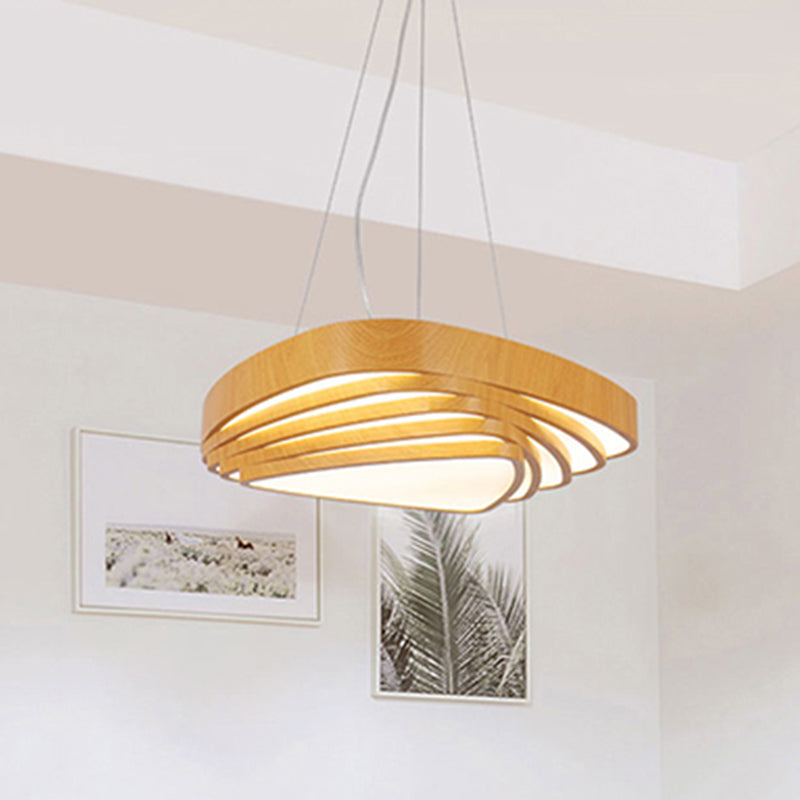 Triangle LED Pendant Light Modern Wooden 18"/22" Wide 1 Light Beige Ceiling Light Fixture in Warm/White/Natural Light Wood Clearhalo 'Ceiling Lights' 'Pendant Lights' 'Pendants' Lighting' 245706_e4cd76ff-ba94-4a30-a5e7-0702a2b0160c