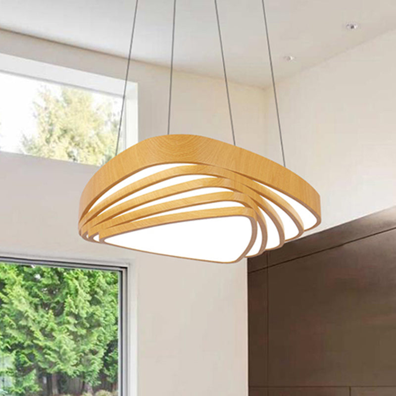 Triangle LED Pendant Light Modern Wooden 18"/22" Wide 1 Light Beige Ceiling Light Fixture in Warm/White/Natural Light Clearhalo 'Ceiling Lights' 'Pendant Lights' 'Pendants' Lighting' 245707