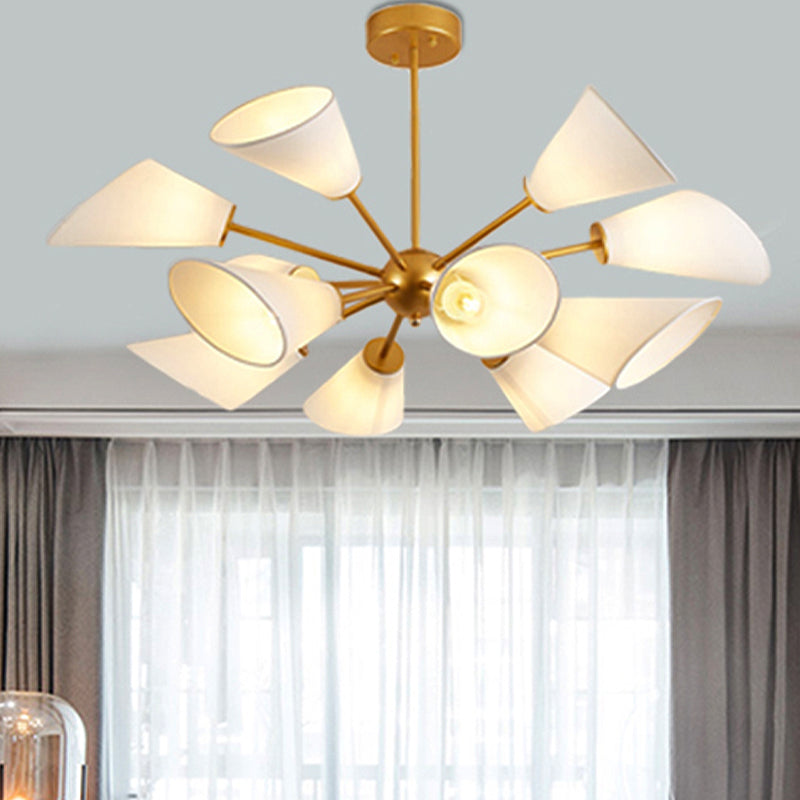 Metal Sputnik Chandelier Lamp Contemporary Multi Lights Gold/Black Led Hanging Pendant Light with White Fabric Cone Shade Gold Clearhalo 'Ceiling Lights' 'Chandeliers' 'Modern Chandeliers' 'Modern' Lighting' 245710