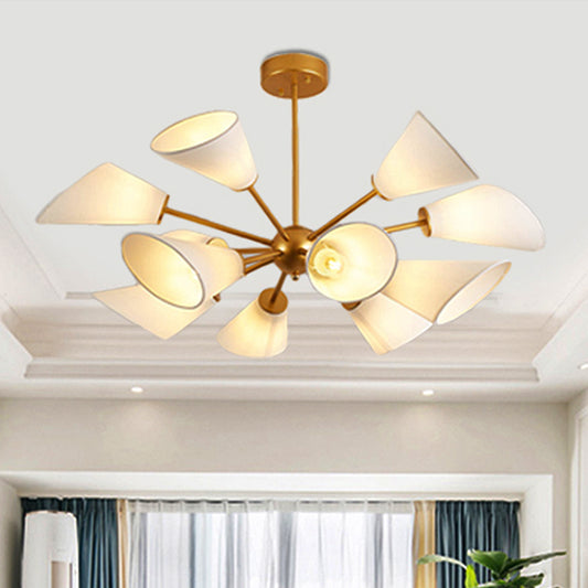 Metal Sputnik Chandelier Lamp Contemporary Multi Lights Gold/Black Led Hanging Pendant Light with White Fabric Cone Shade Clearhalo 'Ceiling Lights' 'Chandeliers' 'Modern Chandeliers' 'Modern' Lighting' 245711