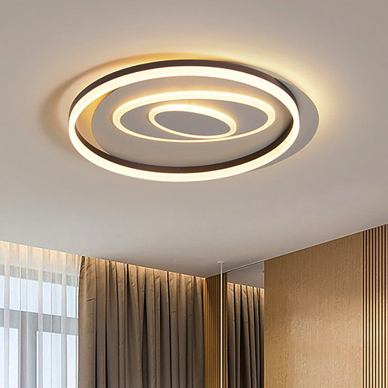 Modernist Ring Semi Flush Mount Metal Led Bedroom Semi Flush Mount Ceiling Fixture in Brown, White/Warm Light Brown Clearhalo 'Ceiling Lights' 'Close To Ceiling Lights' 'Close to ceiling' 'Semi-flushmount' Lighting' 245712