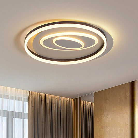 Modernist Ring Semi Flush Mount Metal Led Bedroom Semi Flush Mount Ceiling Fixture in Brown, White/Warm Light Brown Clearhalo 'Ceiling Lights' 'Close To Ceiling Lights' 'Close to ceiling' 'Semi-flushmount' Lighting' 245712