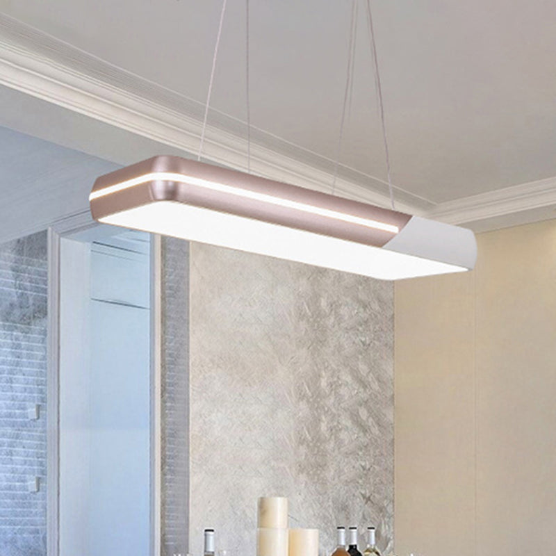 Rectangular Metal Pendant Lighting with Round Corner Simple Style Rose Gold LED Hanging Ceiling Light for Dining Room Rose Gold Clearhalo 'Ceiling Lights' 'Modern Pendants' 'Modern' 'Pendant Lights' 'Pendants' Lighting' 245720