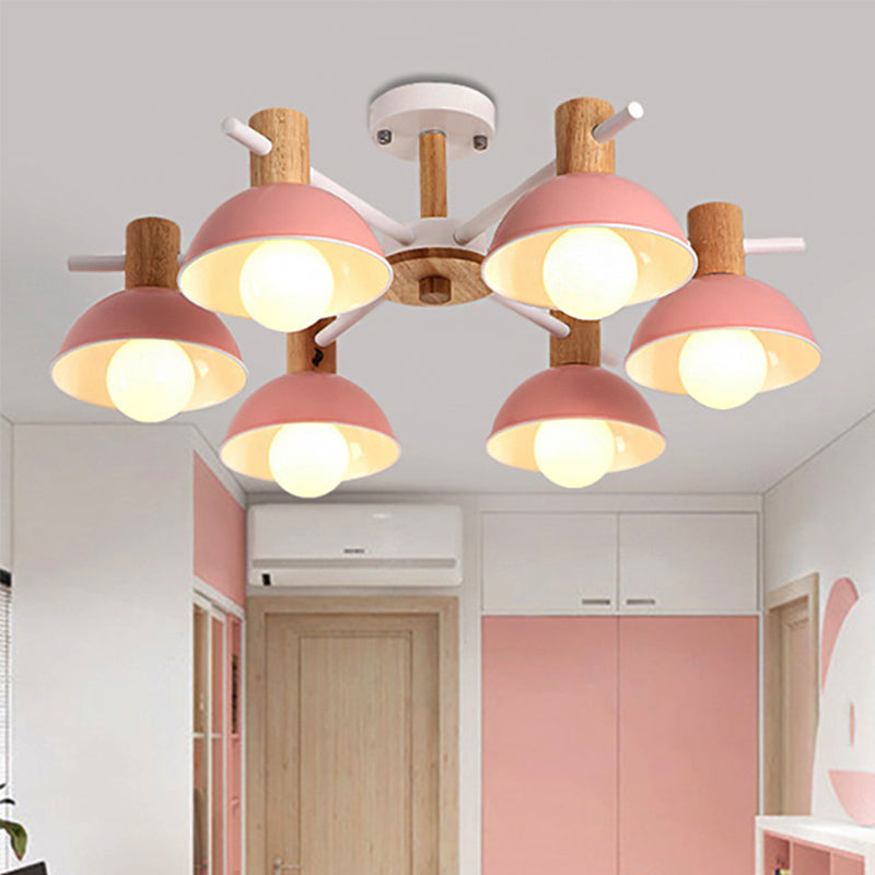 Pink/Green Dome Chandelier Lighting with Radial Design Modernist 6 Lights Rubber Led Hanging Lamp Fixture 6 Pink Clearhalo 'Ceiling Lights' 'Chandeliers' 'Modern Chandeliers' 'Modern' Lighting' 245724