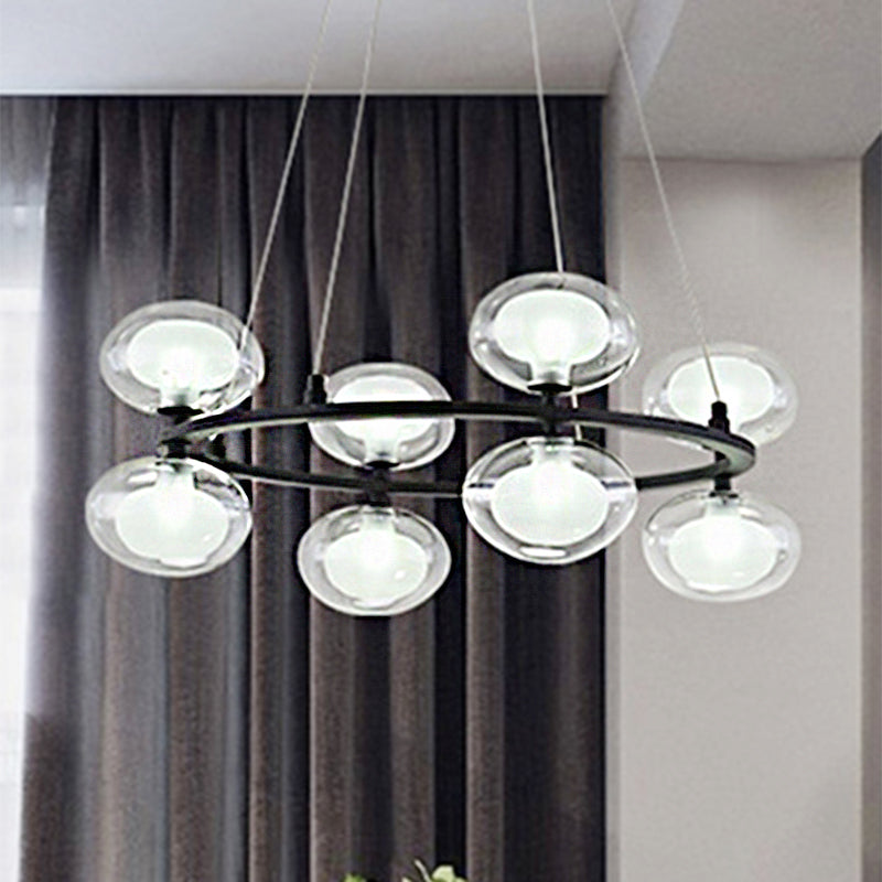 Metal Circular Chandelier Lamp Contemporary 8/12 Lights Black Led Hanging Pendant Light with Clear Glass Oval Shade Clearhalo 'Ceiling Lights' 'Chandeliers' 'Modern Chandeliers' 'Modern' Lighting' 245733