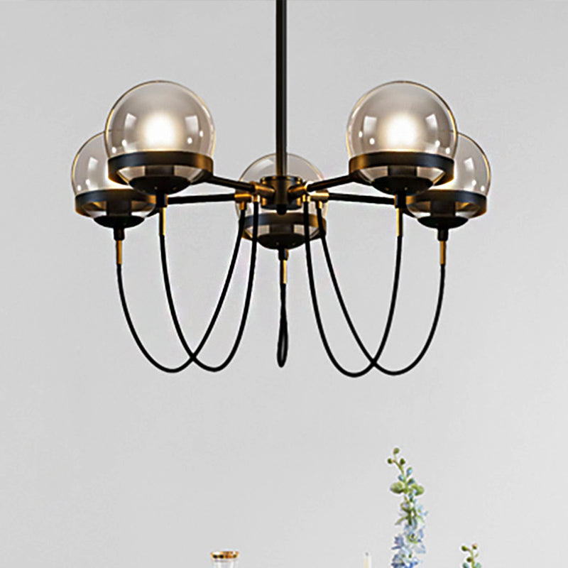 Global Clear Glass Pendant Chandelier Modernist Multi Lights Black/Gold Hanging Light Kit with Inner Smoke Glass Ball Shade Clearhalo 'Ceiling Lights' 'Chandeliers' 'Close To Ceiling Lights' 'Glass shade' 'Glass' 'Modern Chandeliers' 'Modern' Lighting' 245738