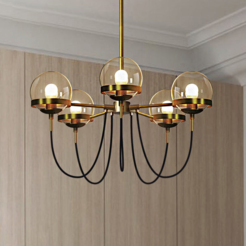 Global Clear Glass Pendant Chandelier Modernist Multi Lights Black/Gold Hanging Light Kit with Inner Smoke Glass Ball Shade Gold Clearhalo 'Ceiling Lights' 'Chandeliers' 'Close To Ceiling Lights' 'Glass shade' 'Glass' 'Modern Chandeliers' 'Modern' Lighting' 245739