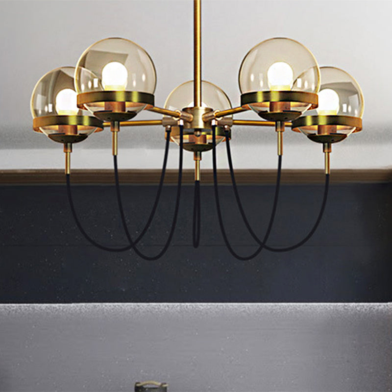 Global Clear Glass Pendant Chandelier Modernist Multi Lights Black/Gold Hanging Light Kit with Inner Smoke Glass Ball Shade Clearhalo 'Ceiling Lights' 'Chandeliers' 'Close To Ceiling Lights' 'Glass shade' 'Glass' 'Modern Chandeliers' 'Modern' Lighting' 245740