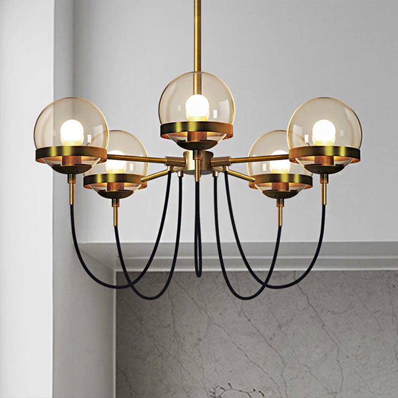 Global Clear Glass Pendant Chandelier Modernist Multi Lights Black/Gold Hanging Light Kit with Inner Smoke Glass Ball Shade Clearhalo 'Ceiling Lights' 'Chandeliers' 'Close To Ceiling Lights' 'Glass shade' 'Glass' 'Modern Chandeliers' 'Modern' Lighting' 245741