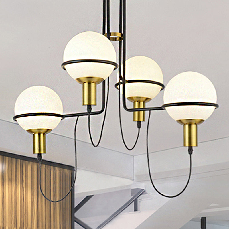 Metal Radial Chandelier Lamp Contemporary 2/4 Lights Gold Hanging Pendant Light with Clear Glass Round Shade 4 Gold Clearhalo 'Ceiling Lights' 'Chandeliers' 'Modern Chandeliers' 'Modern' Lighting' 245748