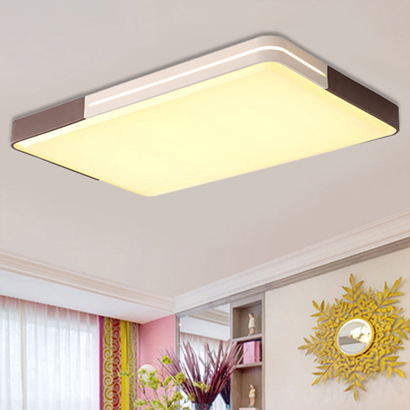 Led Living Room Flush Mount Lamp with Square/Rectangular Acrylic Shade Modernist White Flush Mount Ceiling Light Fixture in White/Warm Light, 19"/38" Wide Brown 38" Warm Clearhalo 'Ceiling Lights' 'Close To Ceiling Lights' 'Close to ceiling' 'Flush mount' Lighting' 245750