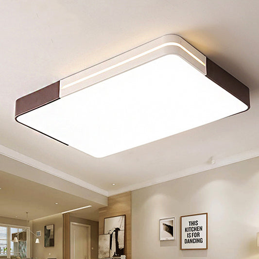 Led Living Room Flush Mount Lamp with Square/Rectangular Acrylic Shade Modernist White Flush Mount Ceiling Light Fixture in White/Warm Light, 19"/38" Wide Brown 38" White Clearhalo 'Ceiling Lights' 'Close To Ceiling Lights' 'Close to ceiling' 'Flush mount' Lighting' 245752