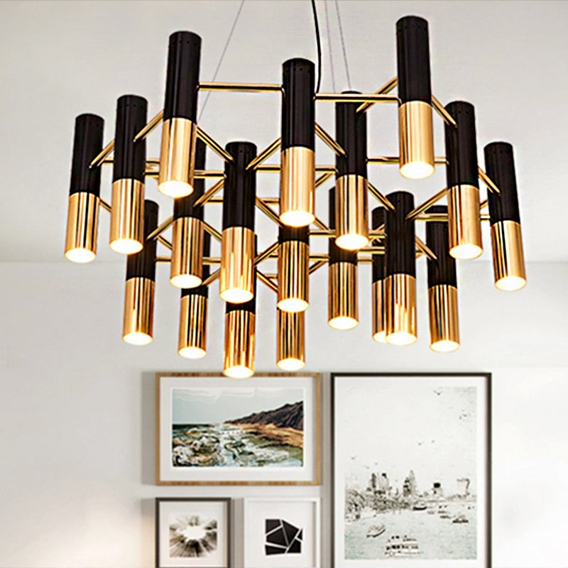 Tube Chandelier Light Modern Metal 7/13/19 Lights Gold Hanging Ceiling Lamp in Warm Light for Living Room 19 Gold Clearhalo 'Ceiling Lights' 'Chandeliers' 'Modern Chandeliers' 'Modern' Lighting' 245758