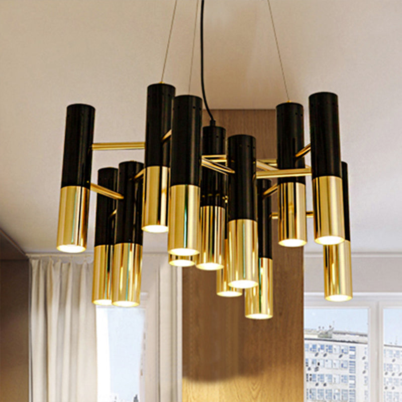 Tube Chandelier Light Modern Metal 7/13/19 Lights Gold Hanging Ceiling Lamp in Warm Light for Living Room 13 Gold Clearhalo 'Ceiling Lights' 'Chandeliers' 'Modern Chandeliers' 'Modern' Lighting' 245761