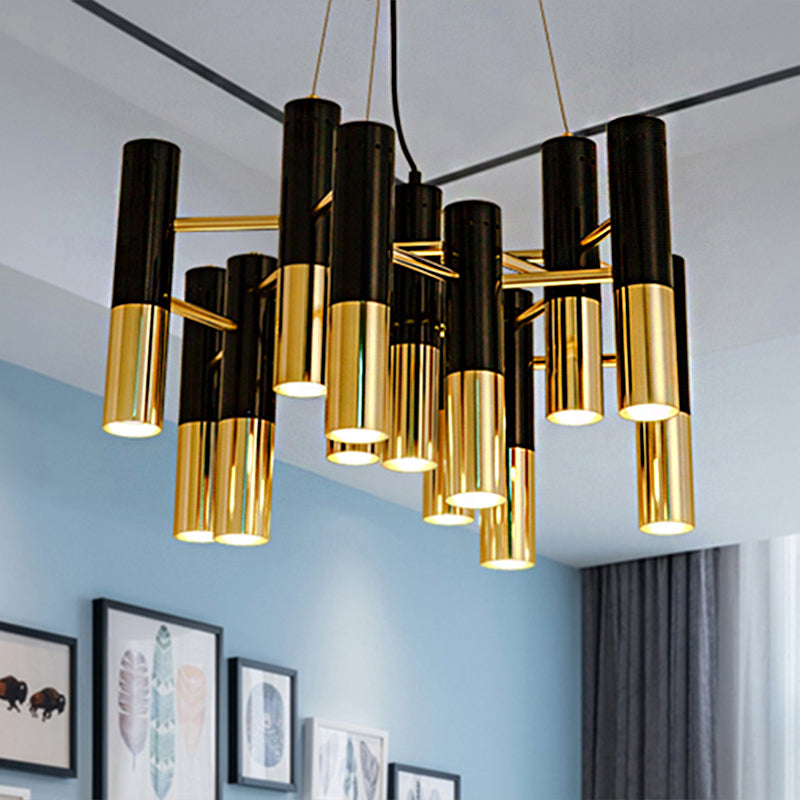 Tube Chandelier Light Modern Metal 7/13/19 Lights Gold Hanging Ceiling Lamp in Warm Light for Living Room Clearhalo 'Ceiling Lights' 'Chandeliers' 'Modern Chandeliers' 'Modern' Lighting' 245762