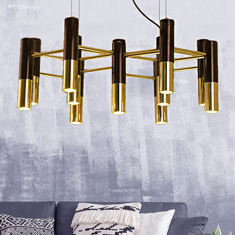 Metal Tube Chandelier Lamp Contemporary 11/22 Lights Gold Led Hanging Pendant Light Fixture in Warm Light 11 Gold Clearhalo 'Ceiling Lights' 'Chandeliers' 'Modern Chandeliers' 'Modern' Lighting' 245766