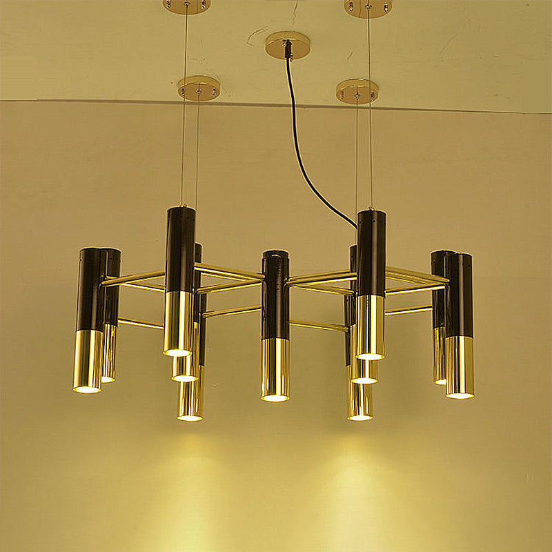 Metal Tube Chandelier Lamp Contemporary 11/22 Lights Gold Led Hanging Pendant Light Fixture in Warm Light Clearhalo 'Ceiling Lights' 'Chandeliers' 'Modern Chandeliers' 'Modern' Lighting' 245767