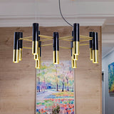 Metal Tube Chandelier Lamp Contemporary 11/22 Lights Gold Led Hanging Pendant Light Fixture in Warm Light Clearhalo 'Ceiling Lights' 'Chandeliers' 'Modern Chandeliers' 'Modern' Lighting' 245768