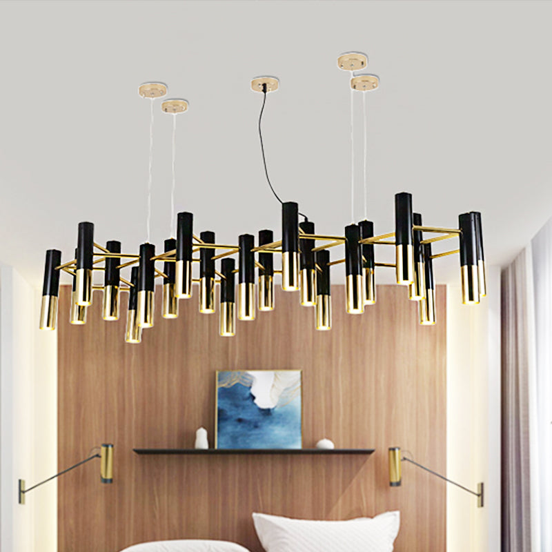 Metal Tube Chandelier Lamp Contemporary 11/22 Lights Gold Led Hanging Pendant Light Fixture in Warm Light 22 Gold Clearhalo 'Ceiling Lights' 'Chandeliers' 'Modern Chandeliers' 'Modern' Lighting' 245769