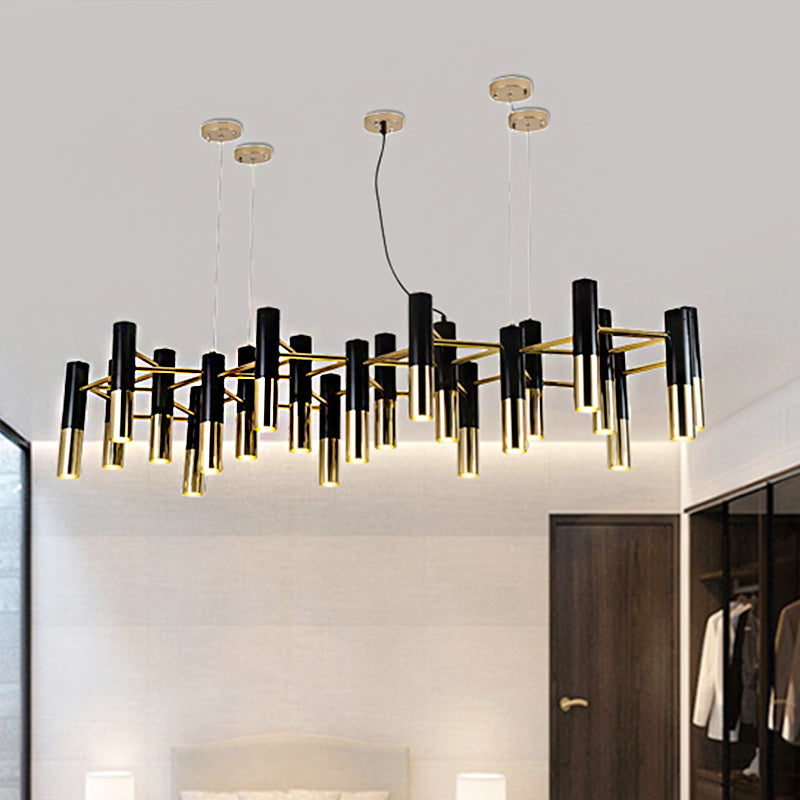 Metal Tube Chandelier Lamp Contemporary 11/22 Lights Gold Led Hanging Pendant Light Fixture in Warm Light Clearhalo 'Ceiling Lights' 'Chandeliers' 'Modern Chandeliers' 'Modern' Lighting' 245770