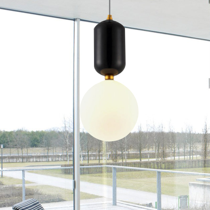 Black/Gold/White Ball Pendant Lighting Modernist 1 Light 6"/8"/12" Wide Milky Glass Led Ceiling Light Fixture Black Clearhalo 'Ceiling Lights' 'Glass shade' 'Glass' 'Modern Pendants' 'Modern' 'Pendant Lights' 'Pendants' Lighting' 245789