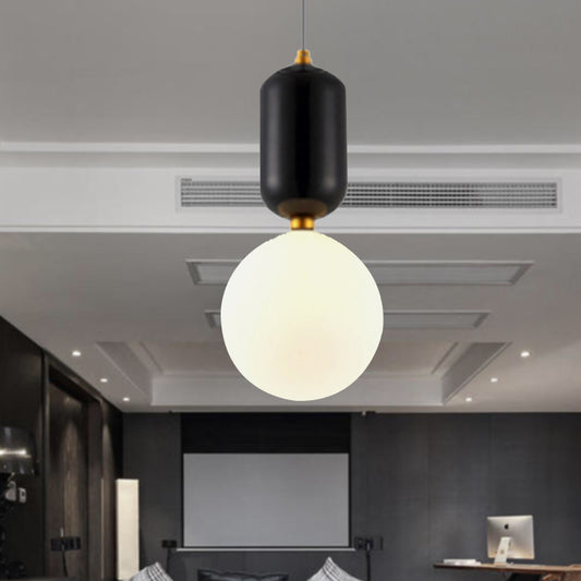 Black/Gold/White Ball Pendant Lighting Modernist 1 Light 6"/8"/12" Wide Milky Glass Led Ceiling Light Fixture Clearhalo 'Ceiling Lights' 'Glass shade' 'Glass' 'Modern Pendants' 'Modern' 'Pendant Lights' 'Pendants' Lighting' 245790