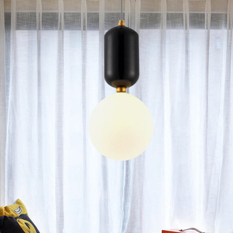 Black/Gold/White Ball Pendant Lighting Modernist 1 Light 6"/8"/12" Wide Milky Glass Led Ceiling Light Fixture Clearhalo 'Ceiling Lights' 'Glass shade' 'Glass' 'Modern Pendants' 'Modern' 'Pendant Lights' 'Pendants' Lighting' 245791