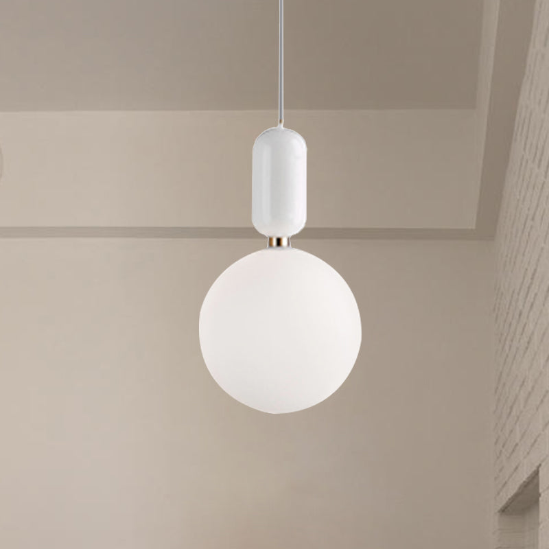 Black/Gold/White Ball Pendant Lighting Modernist 1 Light 6"/8"/12" Wide Milky Glass Led Ceiling Light Fixture White Clearhalo 'Ceiling Lights' 'Glass shade' 'Glass' 'Modern Pendants' 'Modern' 'Pendant Lights' 'Pendants' Lighting' 245793