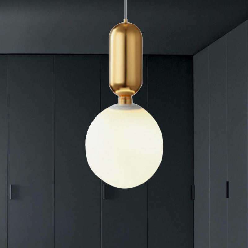 Black/Gold/White Ball Pendant Lighting Modernist 1 Light 6"/8"/12" Wide Milky Glass Led Ceiling Light Fixture Clearhalo 'Ceiling Lights' 'Glass shade' 'Glass' 'Modern Pendants' 'Modern' 'Pendant Lights' 'Pendants' Lighting' 245795