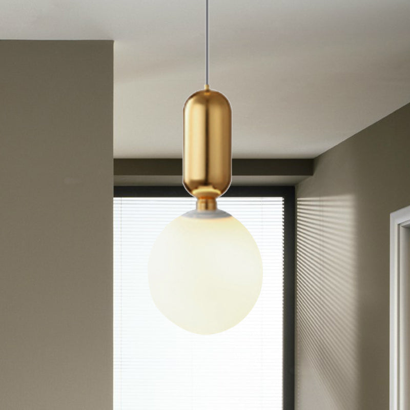 Black/Gold/White Ball Pendant Lighting Modernist 1 Light 6"/8"/12" Wide Milky Glass Led Ceiling Light Fixture Clearhalo 'Ceiling Lights' 'Glass shade' 'Glass' 'Modern Pendants' 'Modern' 'Pendant Lights' 'Pendants' Lighting' 245797