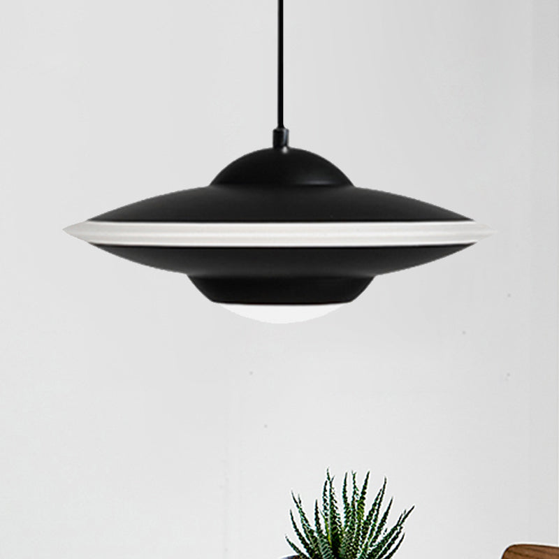 Flying Saucer Suspension Light Nordic Metal 1 Light Black/White Hanging Light in Warm/White Light Black Clearhalo 'Ceiling Lights' 'Modern Pendants' 'Modern' 'Pendant Lights' 'Pendants' Lighting' 245798