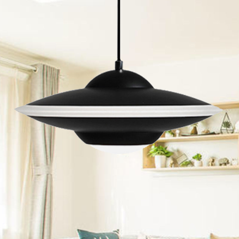 Flying Saucer Suspension Light Nordic Metal 1 Light Black/White Hanging Light in Warm/White Light Clearhalo 'Ceiling Lights' 'Modern Pendants' 'Modern' 'Pendant Lights' 'Pendants' Lighting' 245799