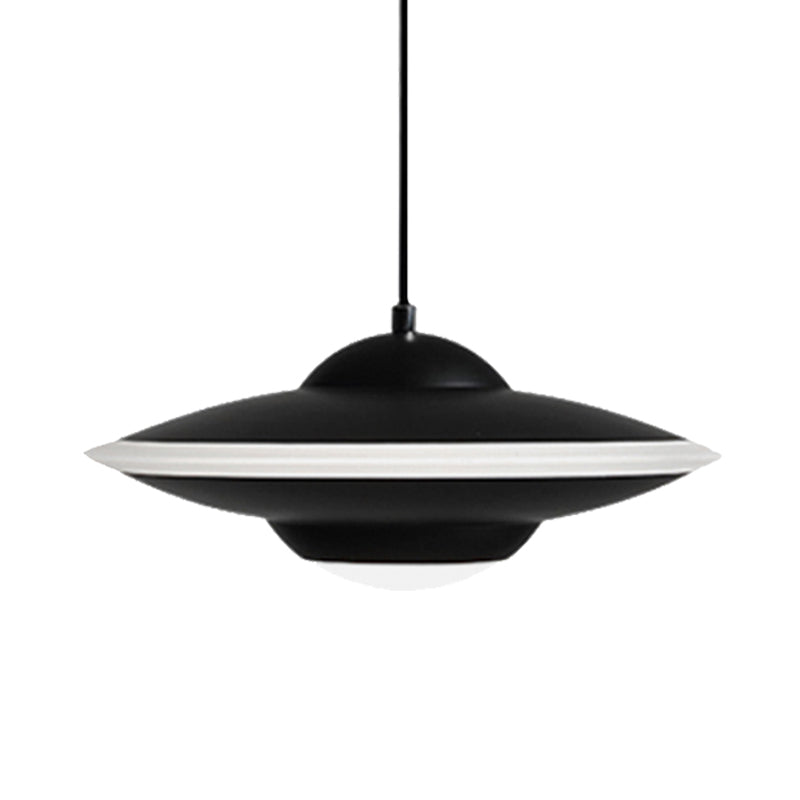 Flying Saucer Suspension Light Nordic Metal 1 Light Black/White Hanging Light in Warm/White Light Clearhalo 'Ceiling Lights' 'Modern Pendants' 'Modern' 'Pendant Lights' 'Pendants' Lighting' 245801