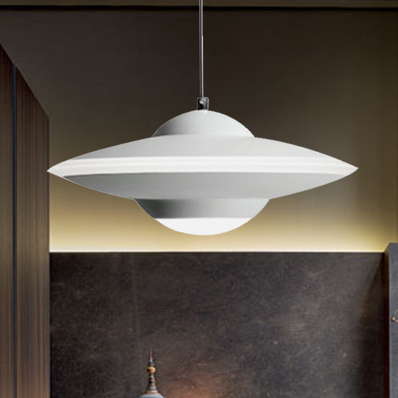 Flying Saucer Suspension Light Nordic Metal 1 Light Black/White Hanging Light in Warm/White Light White Clearhalo 'Ceiling Lights' 'Modern Pendants' 'Modern' 'Pendant Lights' 'Pendants' Lighting' 245802