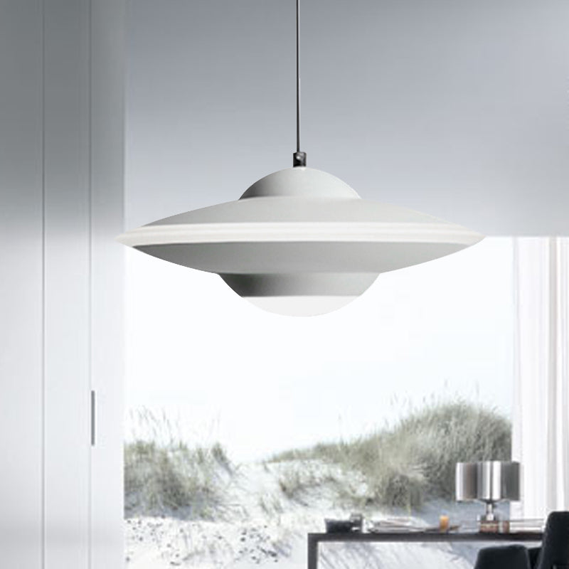 Flying Saucer Suspension Light Nordic Metal 1 Light Black/White Hanging Light in Warm/White Light Clearhalo 'Ceiling Lights' 'Modern Pendants' 'Modern' 'Pendant Lights' 'Pendants' Lighting' 245804