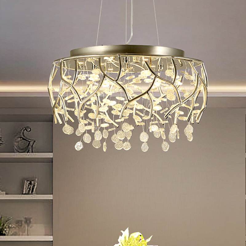 Branch Chrome Chandelier Contemporary Ripple Glass LED Dining Room Ceiling Pendant in Warm/White Light Chrome Clearhalo 'Ceiling Lights' 'Chandeliers' 'Glass shade' 'Glass' 'Modern Chandeliers' 'Modern' Lighting' 245817