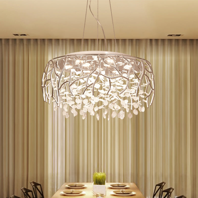 Branch Chrome Chandelier Contemporary Ripple Glass LED Dining Room Ceiling Pendant in Warm/White Light Clearhalo 'Ceiling Lights' 'Chandeliers' 'Glass shade' 'Glass' 'Modern Chandeliers' 'Modern' Lighting' 245818