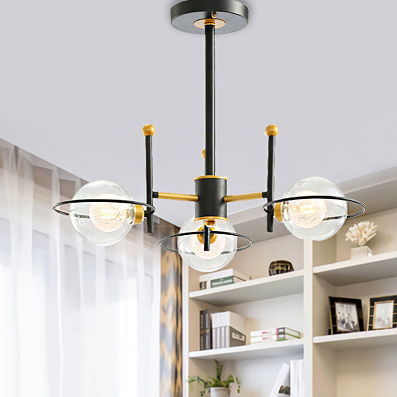 Sputnik Metal Chandelier Light Modern 3/6 Lights Black Led Hanging Ceiling Light Fixture with Clear Glass Ball Shade Clearhalo 'Ceiling Lights' 'Chandeliers' 'Modern Chandeliers' 'Modern' Lighting' 245821